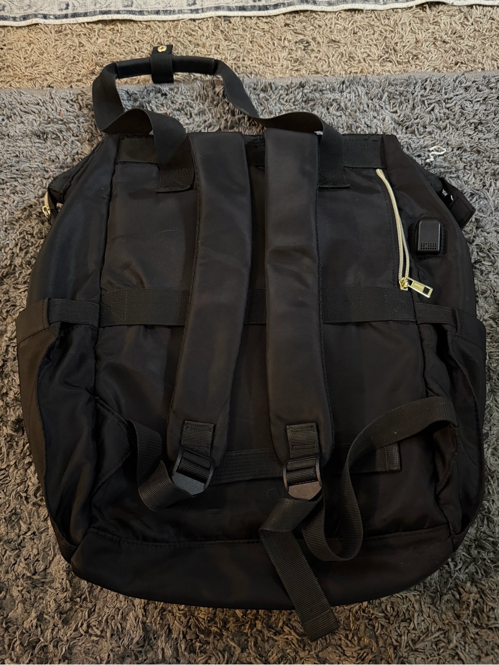 Amazon Black Backpack Tote with Gold Zipper Accents - Picture 3 of 6